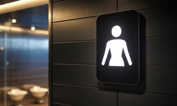 Illuminated Women's Restroom Sign in Modern Interior