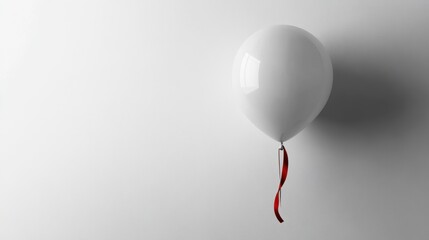 A pristine white balloon, adorned with a vibrant crimson ribbon, floats serenely against a pure white backdrop, a minimalist masterpiece ready for digital manipulation or seamless integration into