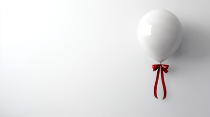 A pristine white balloon, adorned with a vibrant crimson ribbon, floats serenely against a pure white backdrop, a minimalist masterpiece ready for digital manipulation or seamless integration into