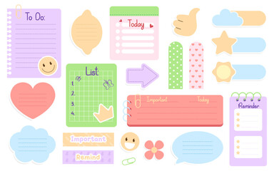 Cute cartoon task planners, remind memo, important notes, to-do list and washi tape, stickers