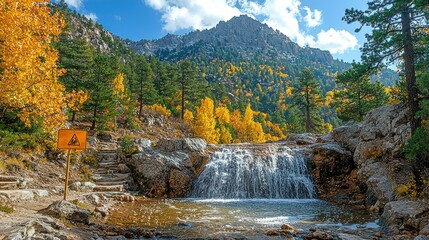 Serene Autumn Waterfall in Mountain Paradise