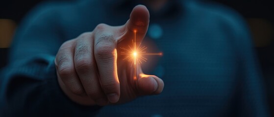 Enchanted Touch: Person Activating a Futuristic Digital Interface with Finger