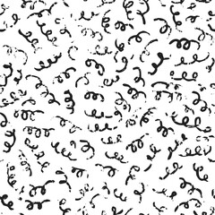 Hand painted vector black and white squiggles vector seamless pattern, stamped, erased scribble, loop lines
