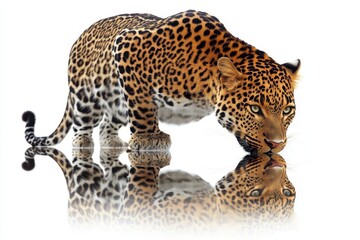 Obraz premium Majestic Leopard with Stunning Spots Reflected on Water Surface