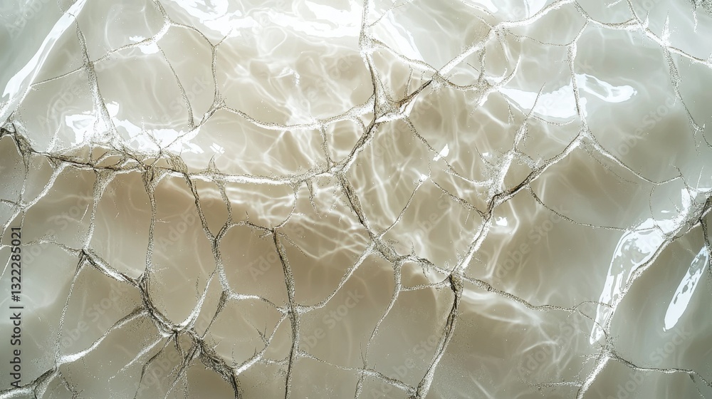 Poster a light-colored surface showcases intricate cracks, creating an abstract pattern. the reflection of 