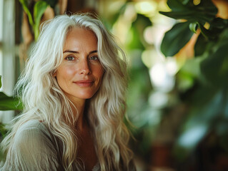Obraz premium Portrait of a woman surrounded by greenery