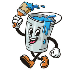 Cartoon mascot character Paint bucket is walking