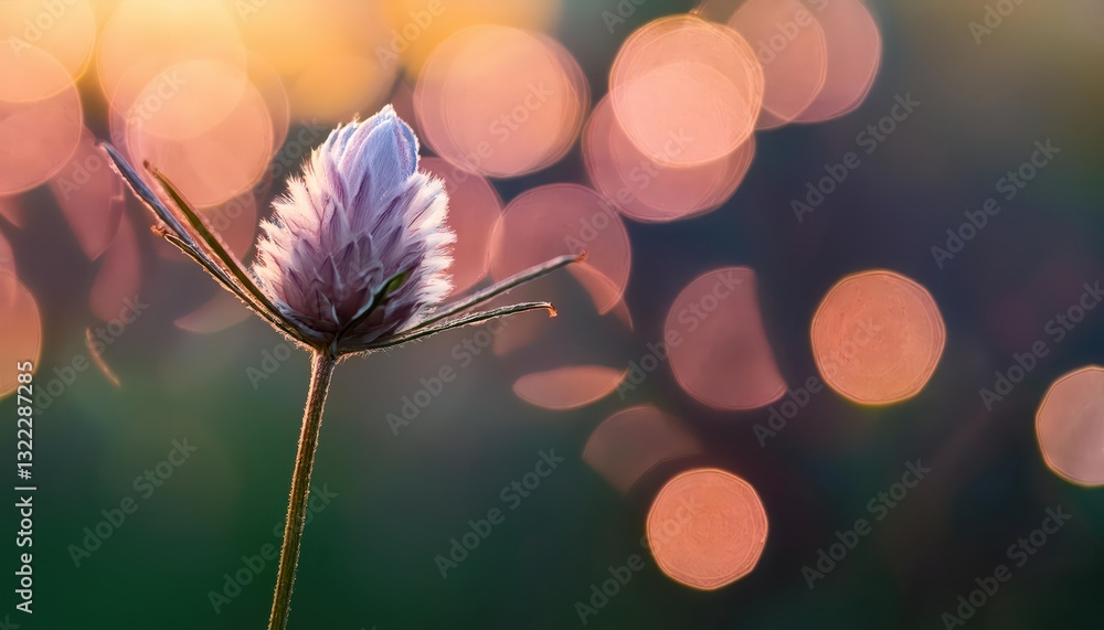 Poster enchanting closeup of a delicate wild flower, surrounded by dreamy bokeh lights against a soft backd