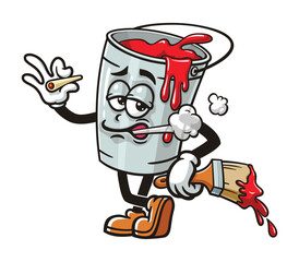Cartoon mascot character Paint bucket is smoking