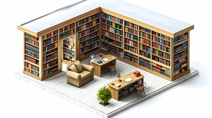 Cozy library isometric view