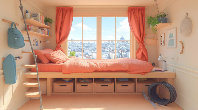 Cozy Parisian bedroom with a view