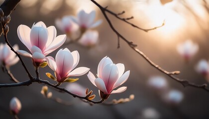 Early Spring Magnolias Soft Petals Bloom on Bare Branches, Bringing a Splash of Warmth to the Wintry Landscape