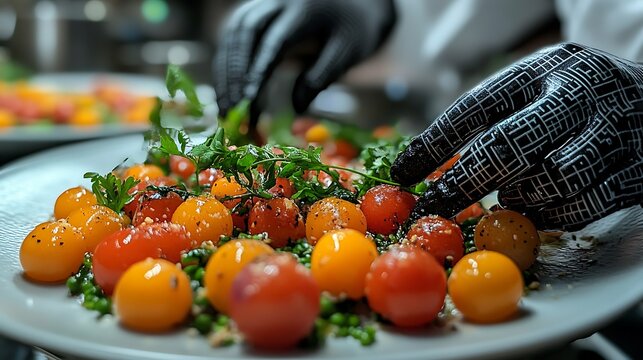 A chef using advanced food technology and AI to design menu items that reflect the future of the food industry