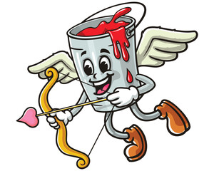 Cartoon mascot character Paint Bucket as Cupid