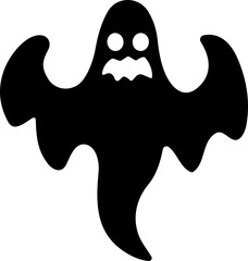 Ghost icon flat Vector. Halloween concept, Cartoon Ghost, black ghost with eyes, spooky character, ghoul or spirit monsters silhouette with spooky faces. Horror holiday flying phantoms or nightmare