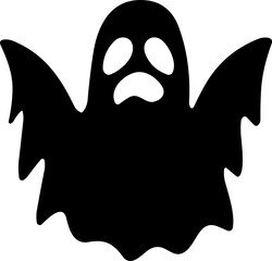 Ghost icon flat Vector. Halloween concept, Cartoon Ghost, black ghost with eyes, spooky character, ghoul or spirit monsters silhouette with spooky faces. Horror holiday flying phantoms or nightmare