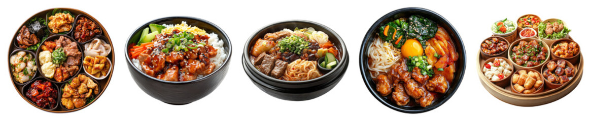 Diverse Asian Cuisine with Bowls Featuring Flavors and Ingredients, isolated on transparent background