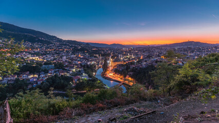 City view of Sarajevo from most popular panoramic spot in Sarajevo day to night timelapse.