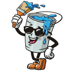 Cartoon mascot character Paint bucket  is wearing sunglasses