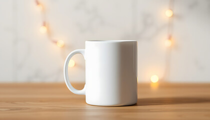 11 oz White Coffee Mug Mockup with Lights, flat design. White tone