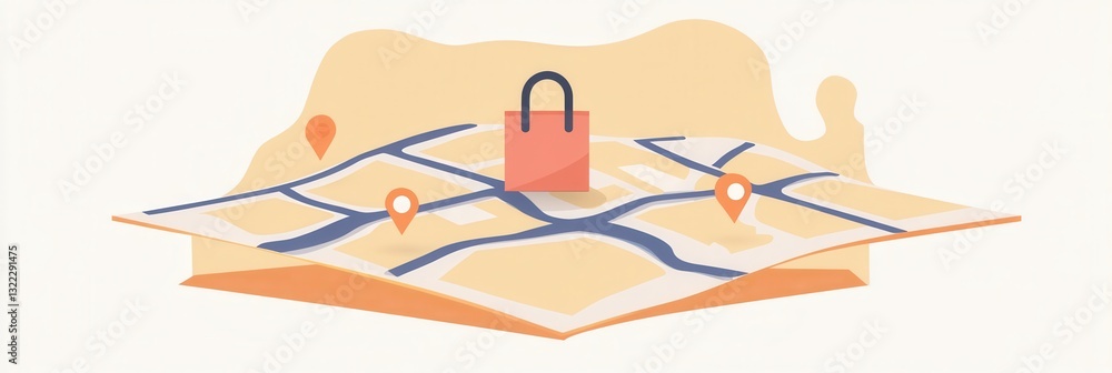 Aufkleber detailed delivery route map featuring grocery bag icon and location pins with clean design for user-