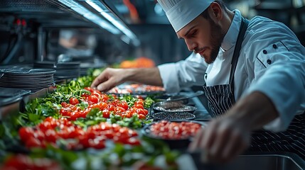 A high-tech food preparation system in a restaurant where chefs are guided by generative AI to design unique dishes
