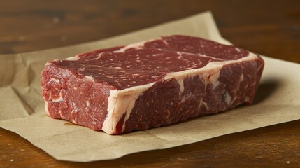 Fototapeta premium Raw New York strip steak on butcher paper.