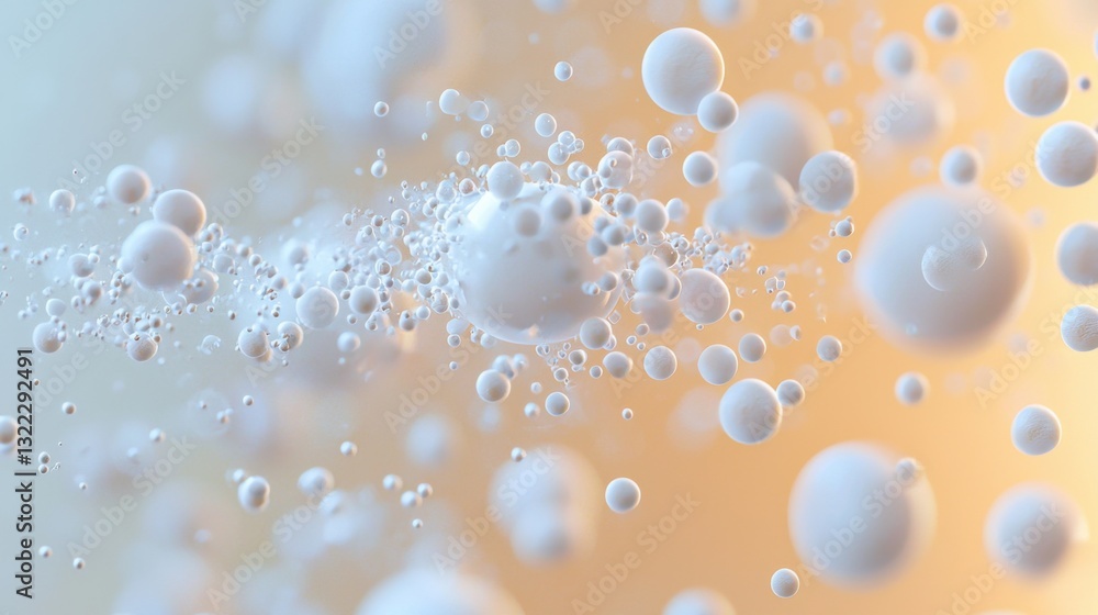 Poster White bubbles drift through a soft gradient background, creating a tranquil and ethereal look. Their gentle movement imparts a sense of calm and wonder