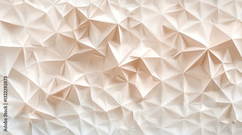 Poster a textured surface showcases an intricate geometric pattern made of folded paper-like elements. the 