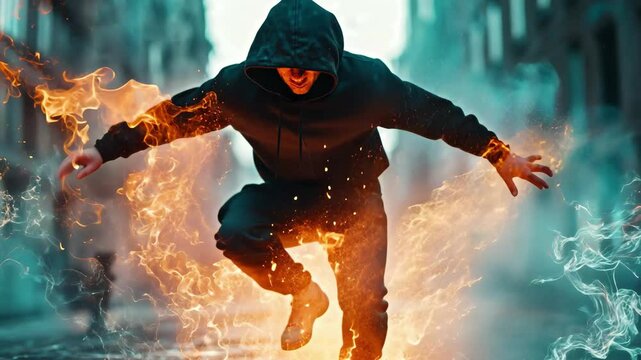 Dynamic creative forex dancer in urban setting with motion effects and vivid colors, creative forex videos in motion