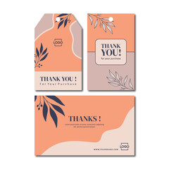 Floral thank you card and hang tag template with leaves vector