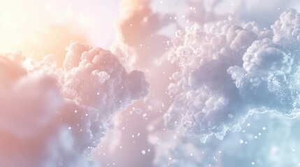 Fototapeta premium Wispy clouds float gently through the sky, bathed in soft, colorful light, creating a serene and peaceful atmosphere in the early morning