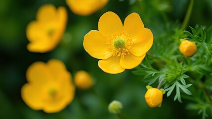   A close-up of a yellow flower surrounded by other flowers in the background
