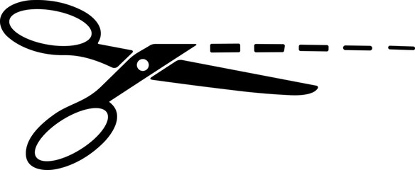 Scissor and trim line icons . Paper cut sign scissors with dashed cut lines in flat vector style. Stock vector symbol for cutting, crafting, editing, and scrapbooking.