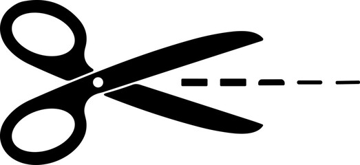 Scissor and trim line icons . Paper cut sign scissors with dashed cut lines in flat vector style. Stock vector symbol for cutting, crafting, editing, and scrapbooking.