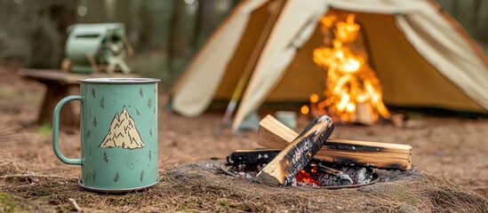 Campfire Mug Serenity: A Cozy Camping Scene