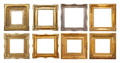 Elegant Collection of Vintage Frames in Various Designs and Colors, isolated on transparent background