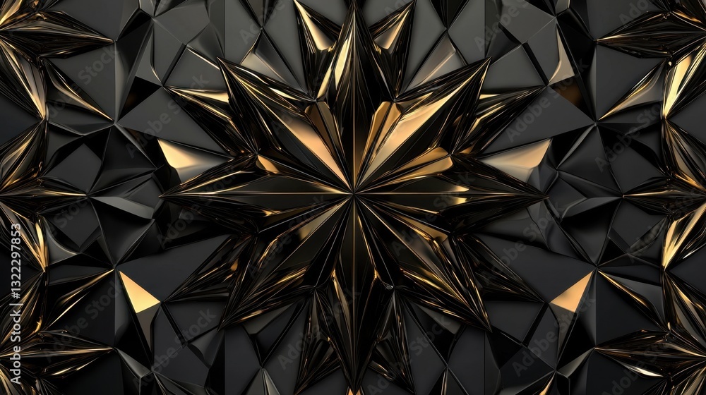 Poster detailed geometric shapes with a glossy black and gold finish form a captivating pattern that draws 