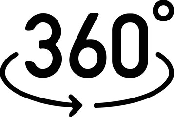 360 degree vector icon. Round signs with arrows rotation angle to three sixty degrees. Rotate symbol isolated on transparent background. Vector illustration.