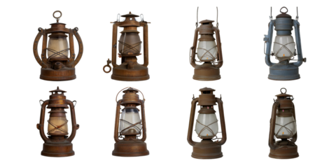 Vintage Oil Lantern Collection on Transparent Background, PNG collection, set bundle, isolate on transparent or white background