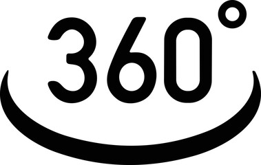 360 degree vector icon. Round signs with arrows rotation angle to three sixty degrees. Rotate symbol isolated on transparent background. Vector illustration.