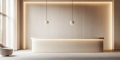 Fototapeta premium A contemporary and minimalist reception area with soft neutral tones
