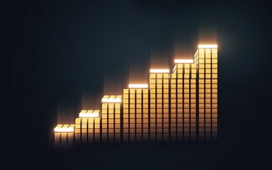 Business Growth Chart: A radiant, golden bar chart illustrates upward progress and growth against a dark backdrop, capturing the essence of financial success and business development.