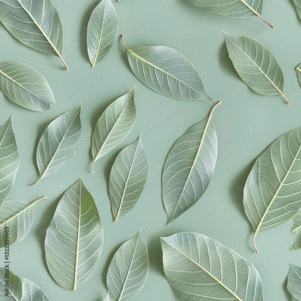 Poster a closeup of a nearly invisible mango tree leaf with light green edges against a clean and simple ba