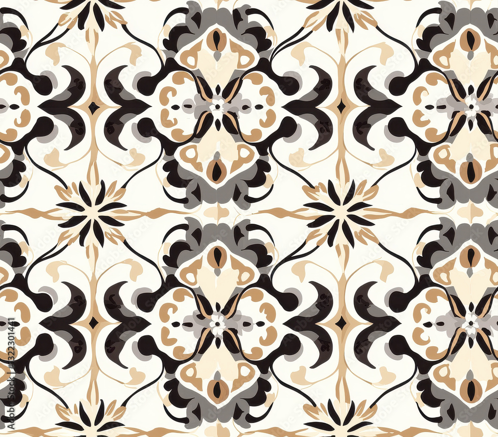 Poster elegant floral motifs in deep mocha and beige create stunning pattern, seamless pattern style.