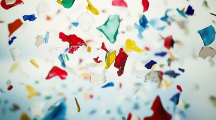 Microplastic particles suspended in air with bright lighting, blurred background, and environmental awareness