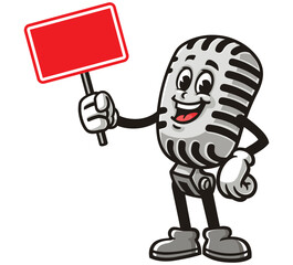 Cartoon mascot character Microphone holding a blank sign board