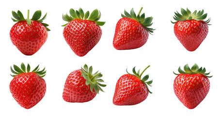 Fresh and Juicy Strawberries Collection on a Black Background, PNG bundle collection, Isolated on Transparent Background