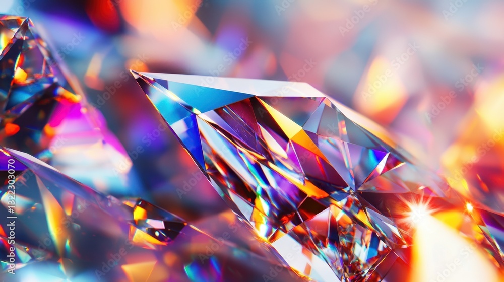 Poster intricate facets of sparkling gemstones catch vibrant light, creating a mesmerizing play of colors. 