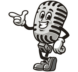 Cartoon mascot character Microphone is smiling a little